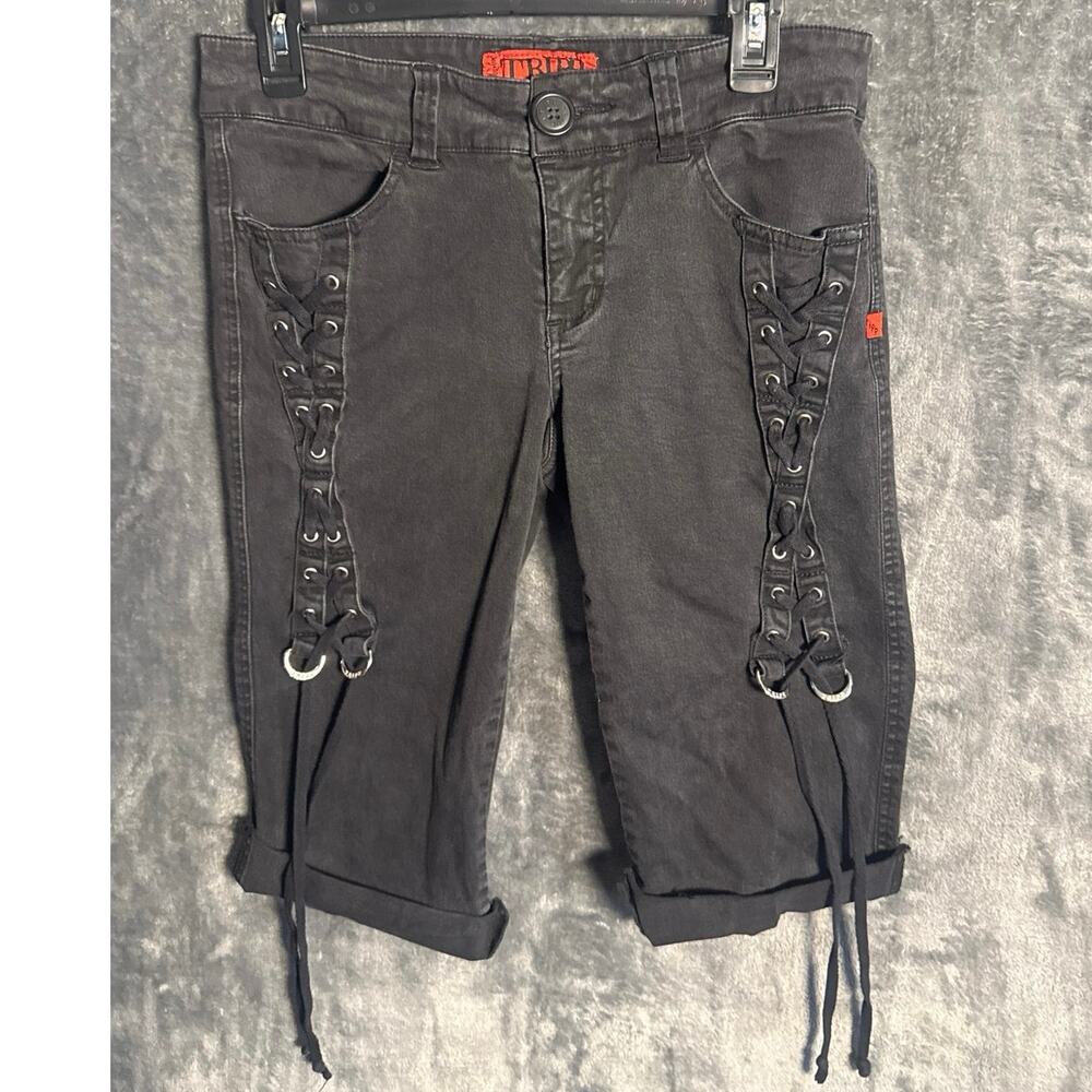 VTG Y2K Tripp NYC Black Lace Up Corset Grommet Shorts Mall Goth Sz 11 Black